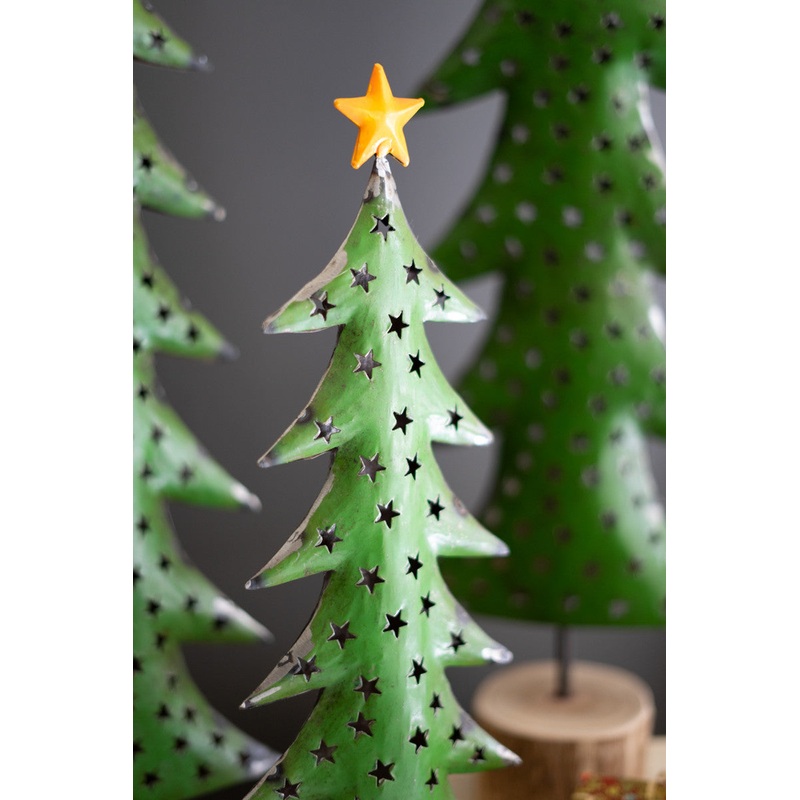 Recycled Iron Christmas Trees On Wood Bases Set Of 3 By Kalalou