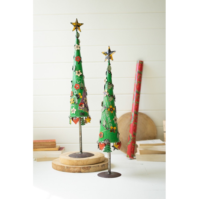 Recycled Iron Christmas Trees Set Of 2 By Kalalou