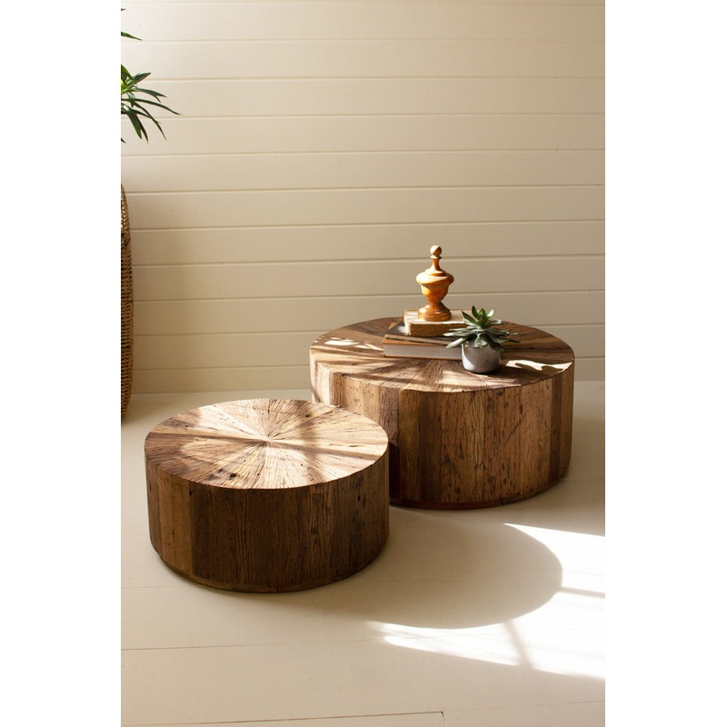 Recycled Wood Round Coffee Tables Set Of 2 By Kalalou