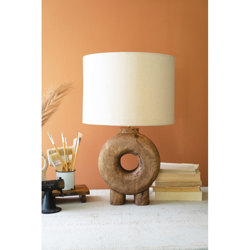 Recycled Wood Table Lamp Base W Fabric Lamp Shade By Kalalou