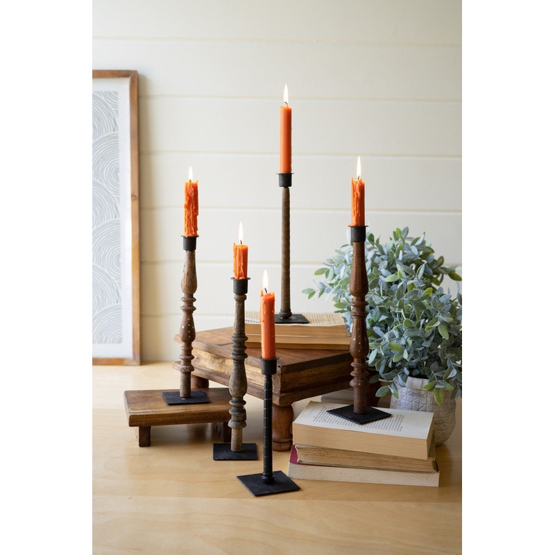 Set 5 Re-Purposed Wood Spindle Taper Candle Stands - Asst By Kalalou