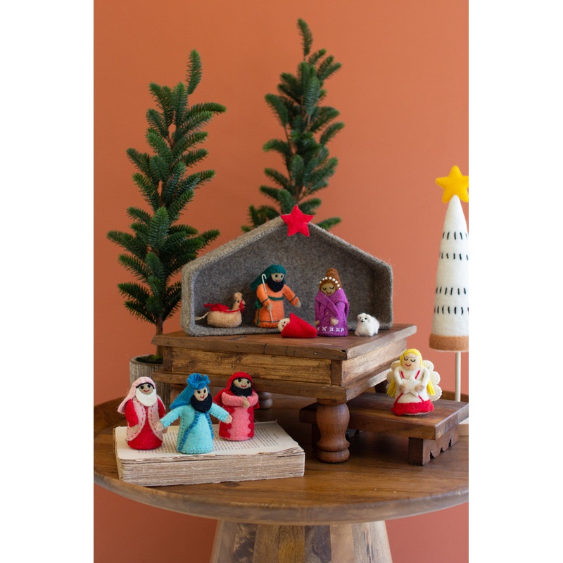 Set Of 10 Felt Nativity Set With Manger By Kalalou