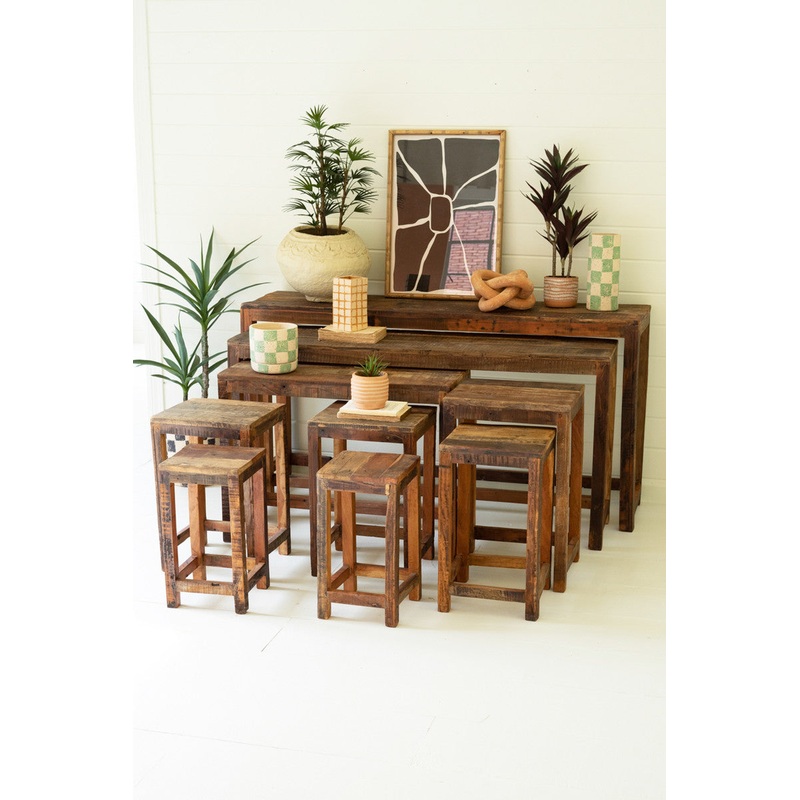 Set Of Nine Recycled Wood Display Tables By Kalalou
