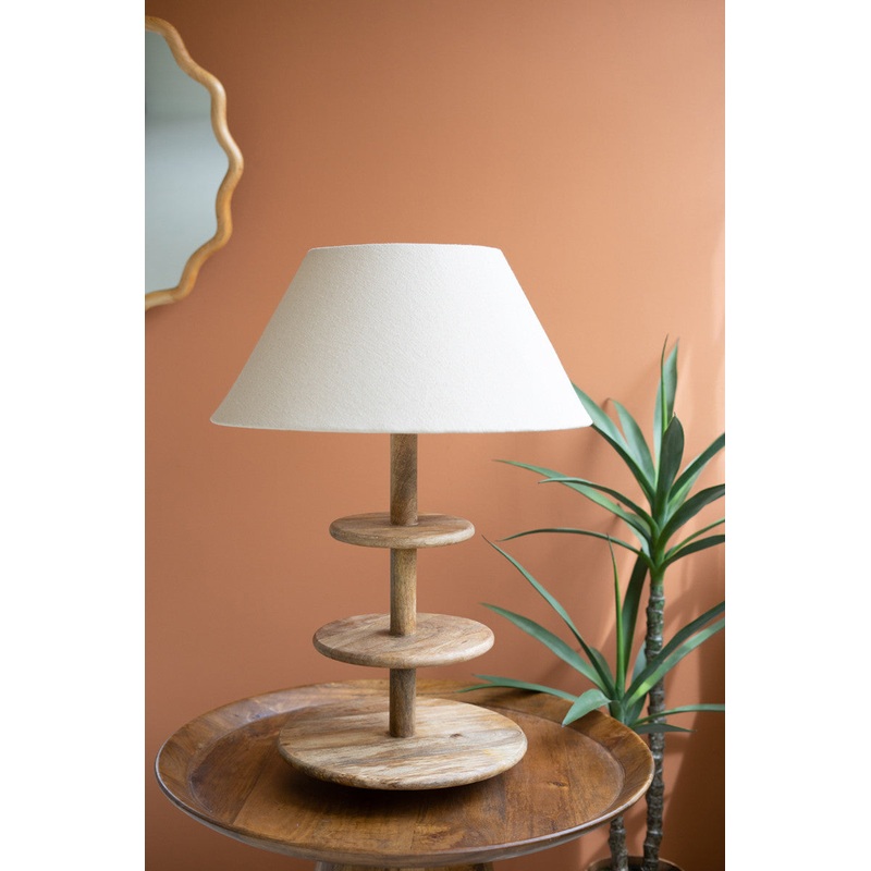 Three Tiered Mango Wood Table Lamp Base W Fabric Lampshade By Kalalou