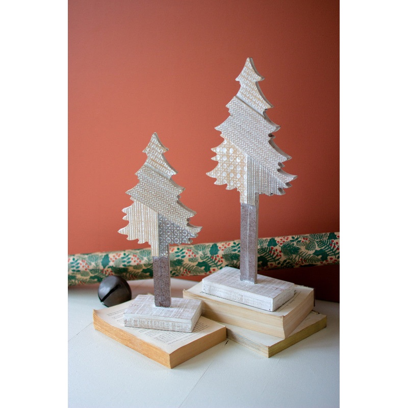 Wooden Christmas Trees On Bases Set Of 2 By Kalalou