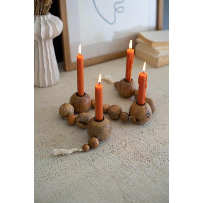 Wooden Spheres Strung Taper Holders By Kalalou