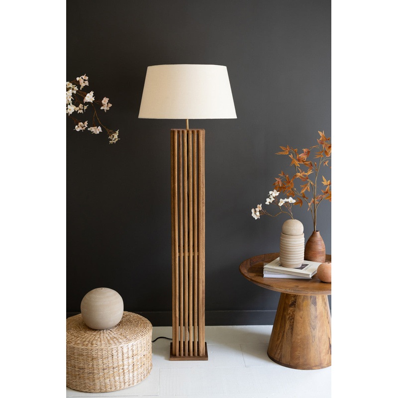 Wooden Spindles Floor Lamp Base W Fabric Lamp Shade By Kalalou