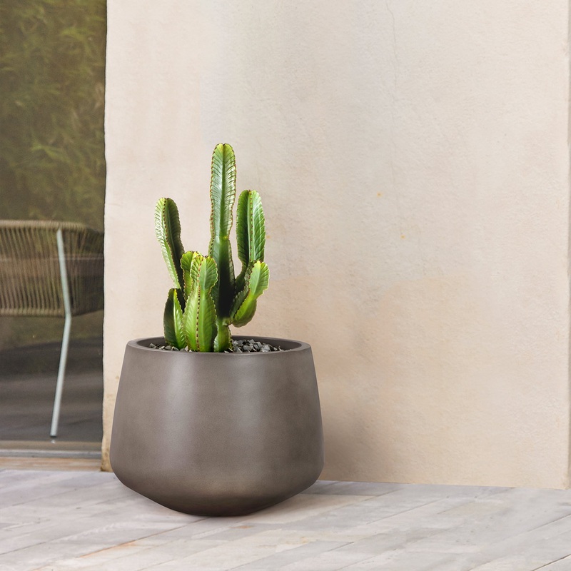 Amethyst Medium Round Lightweight Concrete Indoor or Outdoor Planter in grey By Armen Living
