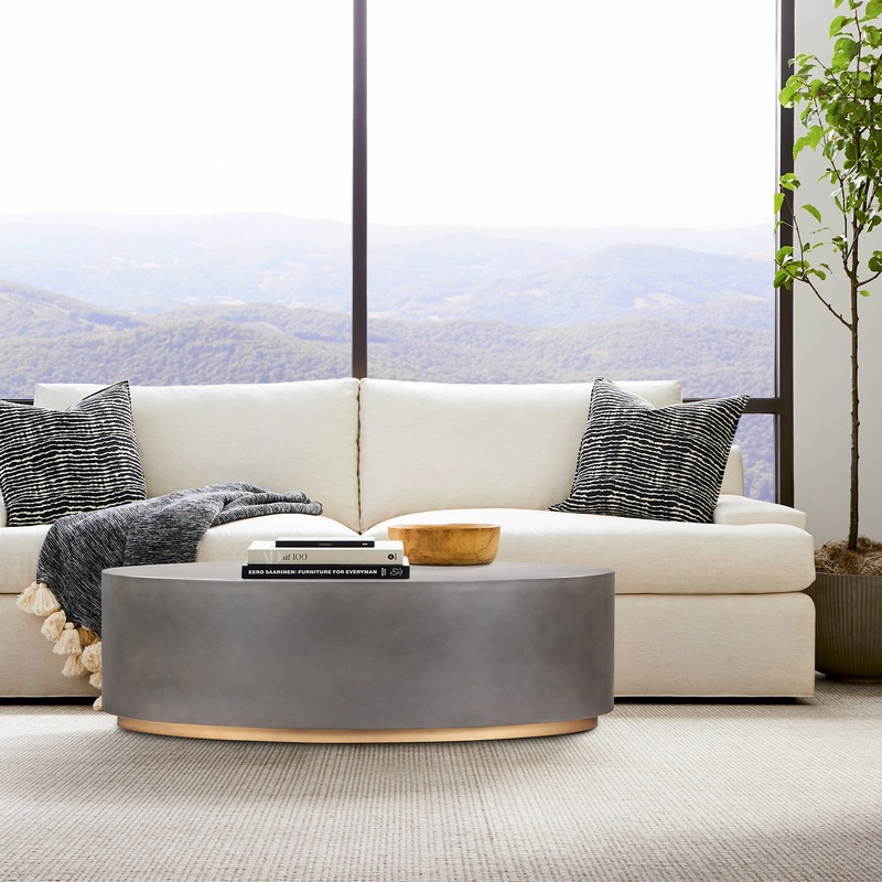 Anais Concrete and Brass Oval Coffee Table By Armen Living