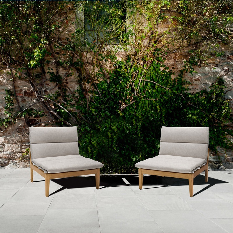 Arno Outdoor Modular Teak Wood Lounge Chair with Beige Olefin - Set of 2 By Armen Living