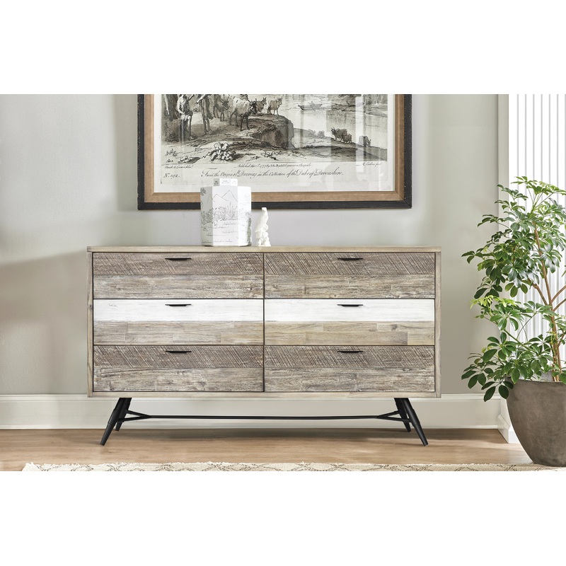 Bridges 6 Drawer Dresser in Two Tone Acacia Wood By Armen Living