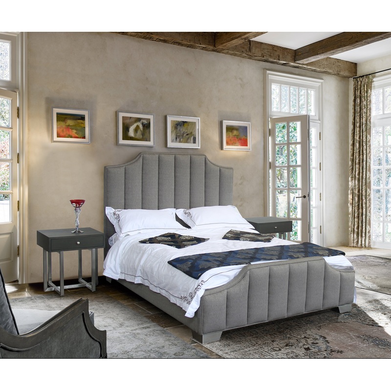 Camelot Contemporary Queen Bed with Polished Stainless Steel and Gray Fabric By Armen Living