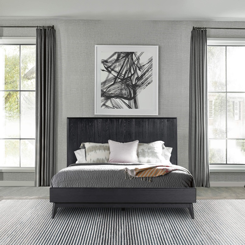 Carnaby Queen Platform Bed Frame in Black Brushed Oak Wood By Armen Living