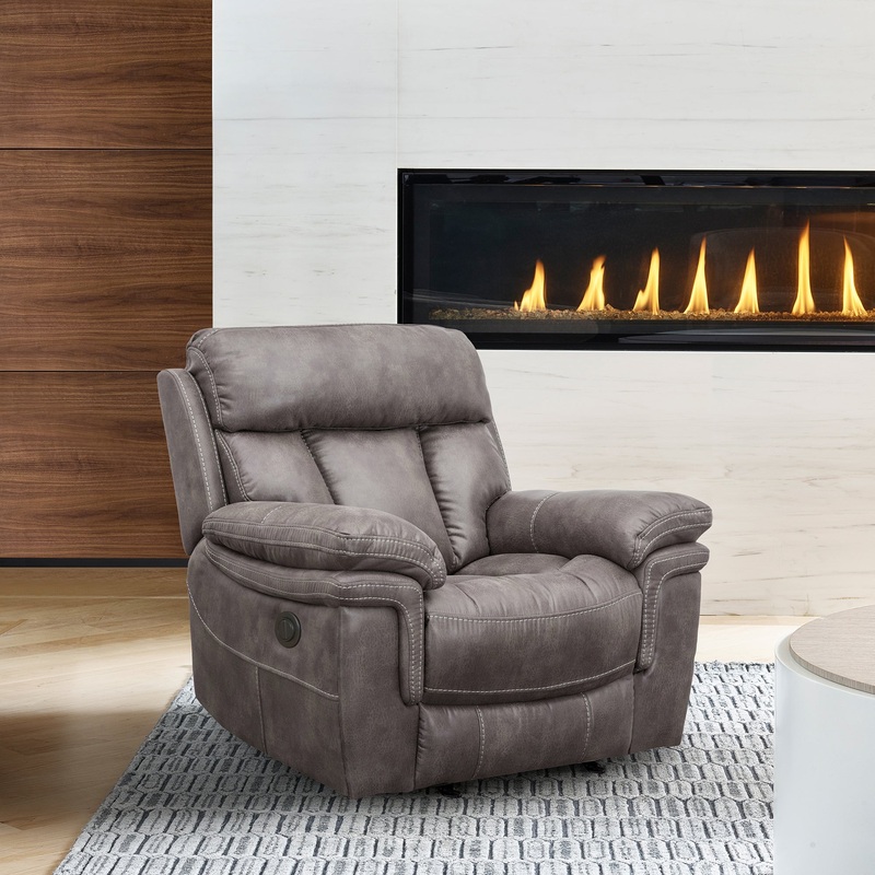 Estelle Power Recliner Chair in Gunmetal Fabric By Armen Living