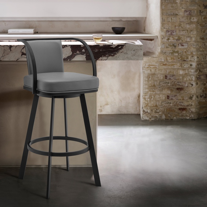 Livingston 30" Gray Faux Leather and Black Metal Swivel Bar Stool By Armen Living