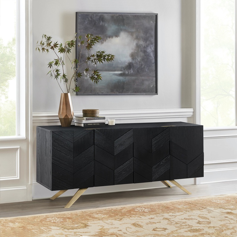 Lombard 4 Door Sideboard Buffet in Black Brushed Wood By Armen Living