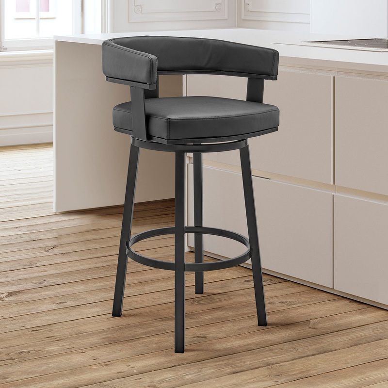 Lorin 26" Counter Height Swivel Bar Stool in Black Finish and Black Faux Leather By Armen Living