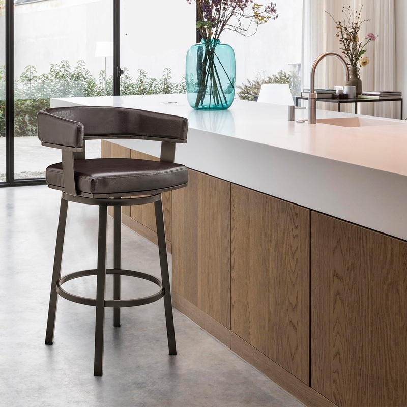 Lorin 26" Counter Height Swivel Bar Stool in Java Brown Finish and Chocolate Faux Leather By Armen Living