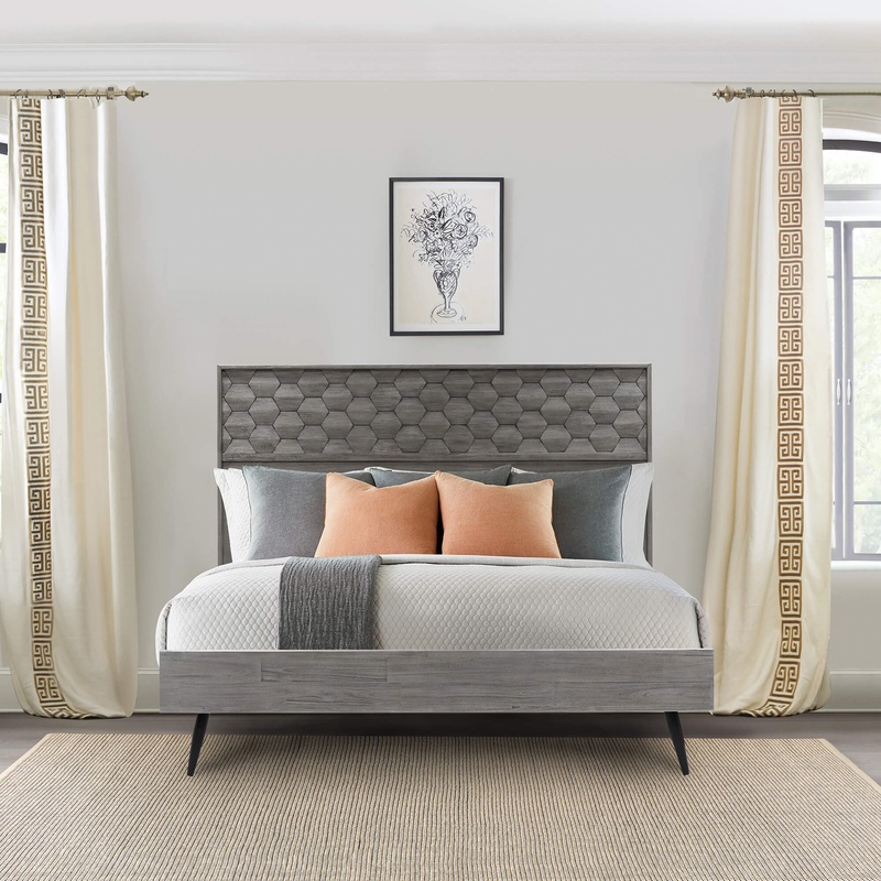 Makena King Platform Frame Bed in Grey Acacia Wood By Armen Living