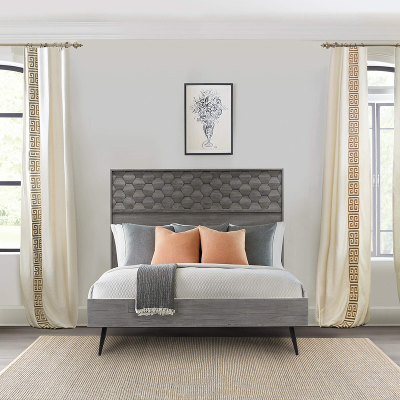 Makena Queen Platform Bed Frame in Grey Acacia Wood By Armen Living