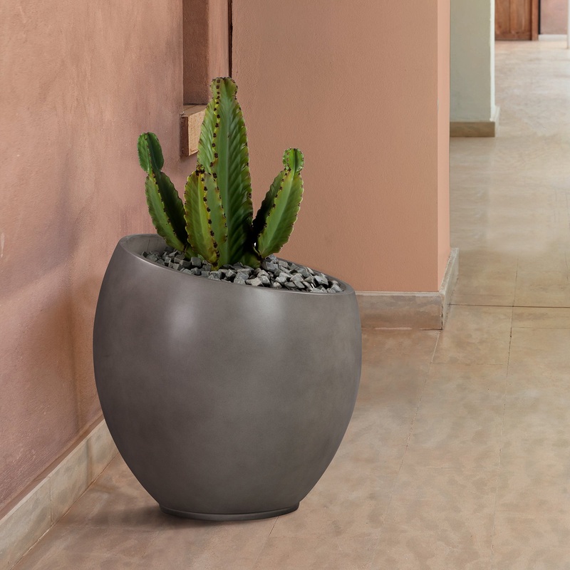 Moonstone Medium Indoor or Outdoor Planter in Grey Concrete By Armen Living