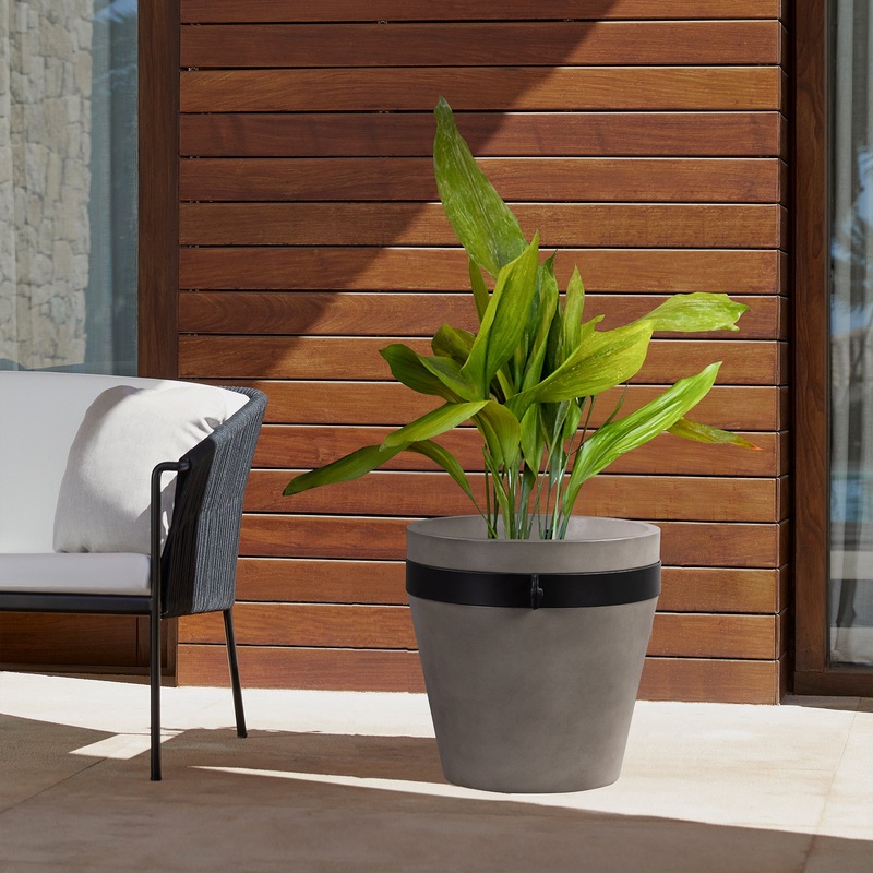 Obsidian Medium Indoor or Outdoor Planter in Grey Concrete with Black Accent By Armen Living