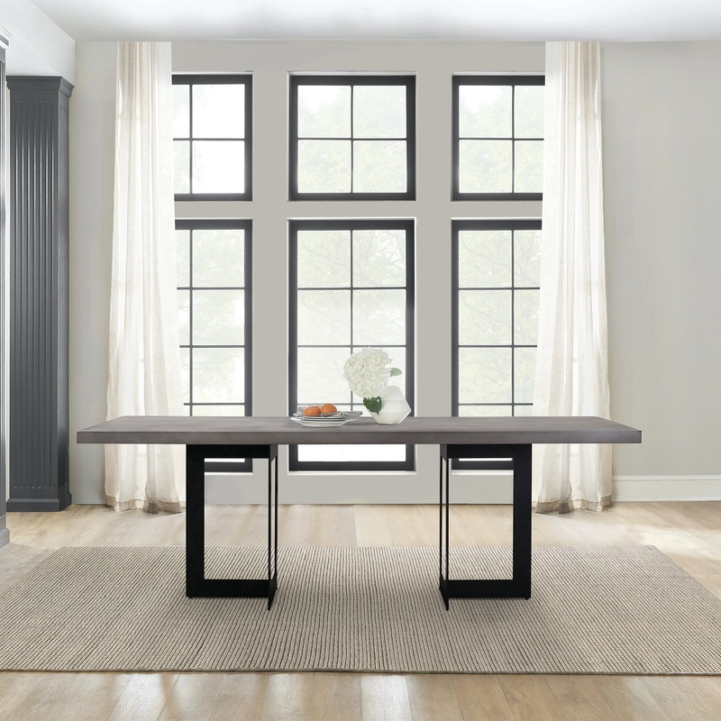 Odet Rectangular 87" Dining Table in Concrete and Black Metal By Armen Living