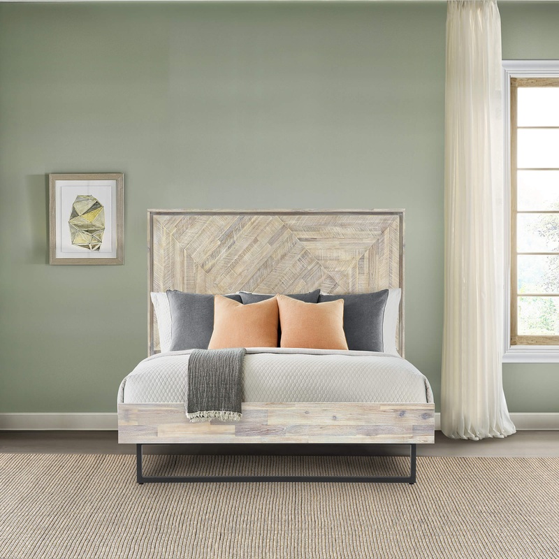 Peridot Queen Platform Bed Frame in Natural Acacia Wood By Armen Living
