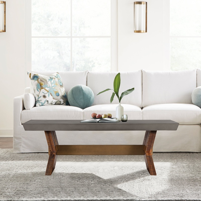 Picadilly Rectangle Coffee Table in Acacia Wood and Concrete By Armen Living