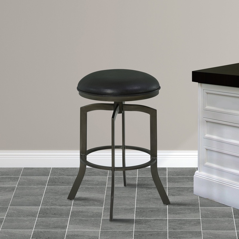 Studio 30" Bar Height Metal Swivel Barstool in Ford Black Faux Leather and Mineral Finish By Armen Living