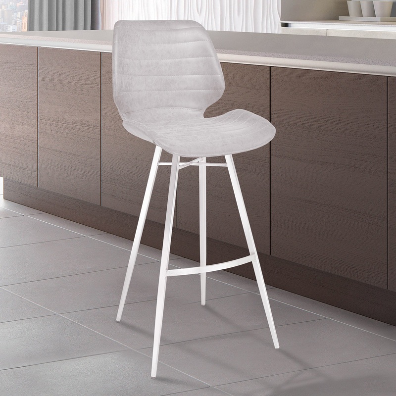 Valor 30" Bar Height Barstool in Brushed Stainless Steel with Light Vintage Gray Faux Leather By Armen Living