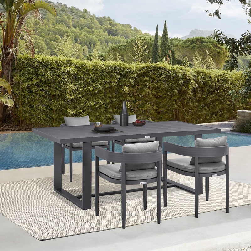 Argiope Outdoor Patio 5-Piece Dining Table Set in Aluminum with Grey Cushions By Armen Living