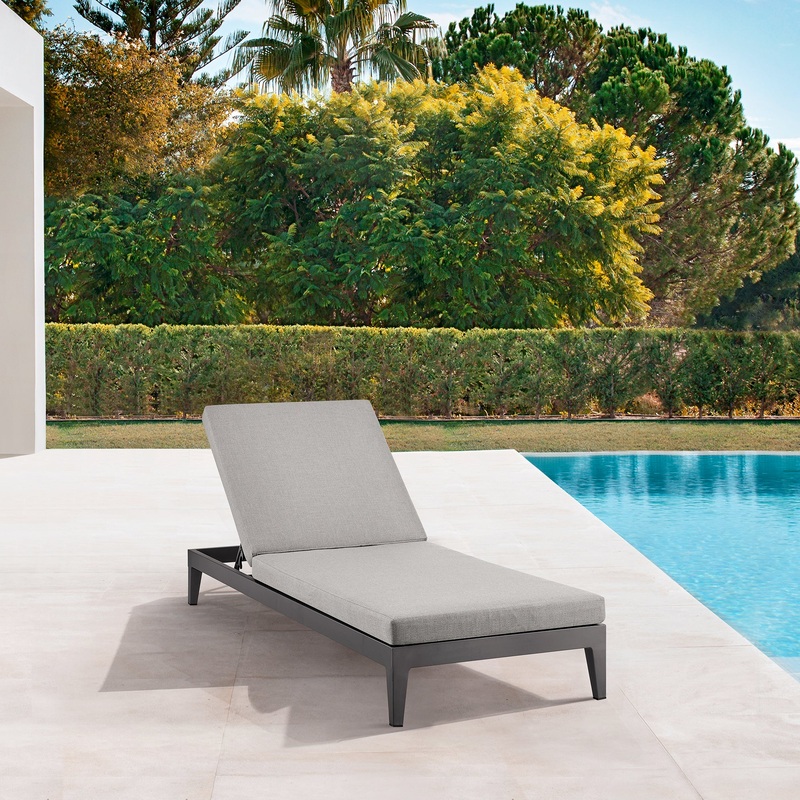 Argiope Outdoor Patio Adjustable Chaise Lounge Chair in Aluminum with Grey Cushions By Armen Living