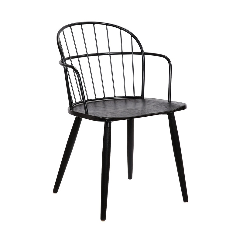 Bradley Steel Framed Side Chair in Black Powder Coated Finish and Black Brushed Wood By Armen Living