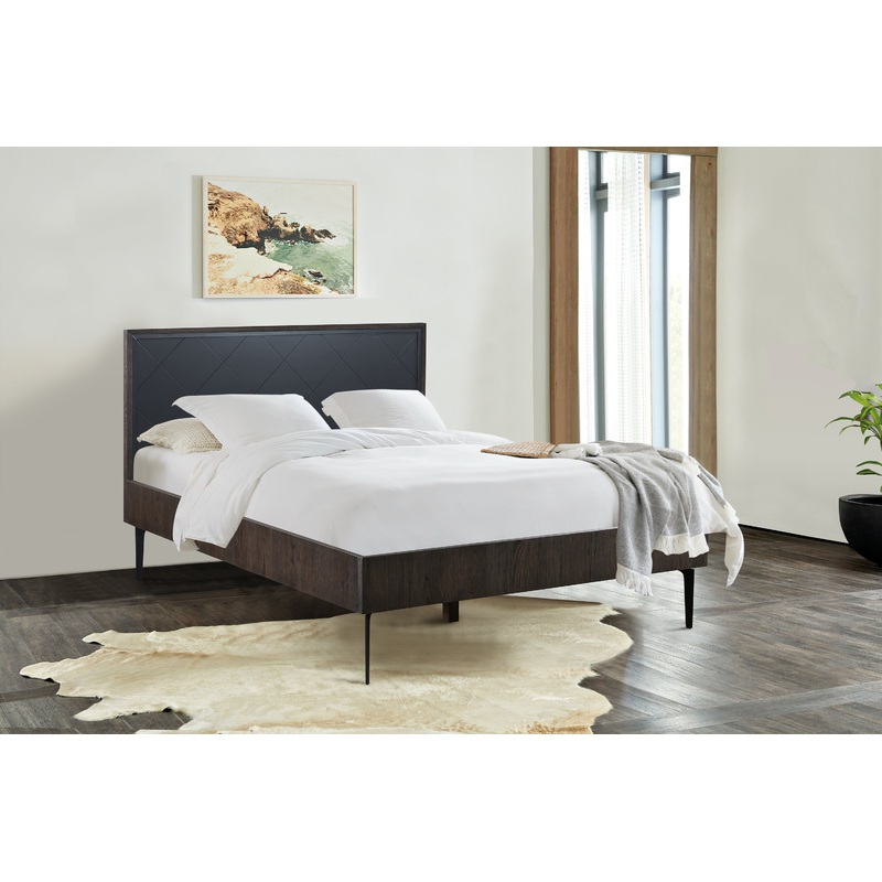 Cross Solid Oak and Metal Queen Platform Bed Frame By Armen Living