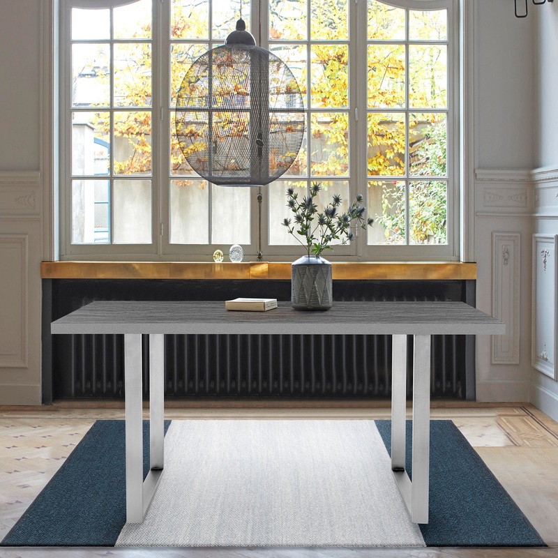 Fenton Dining Table with Gray Top and Brushed Stainless Steel Base By Armen Living