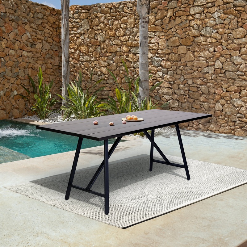 Koala Outdoor Patio Dark Eucalyptus Wood and Metal Rectangle Dining Table By Armen Living