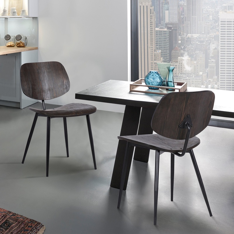 Miki Mid-Century Black and Walnut Wood Dining Accent Chairs (Set of 2) By Armen Living