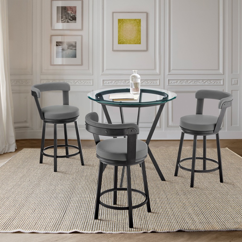 Naomi and Bryant 4-Piece Counter Height Dining Set in Black Metal and Grey Faux Leather By Armen Living