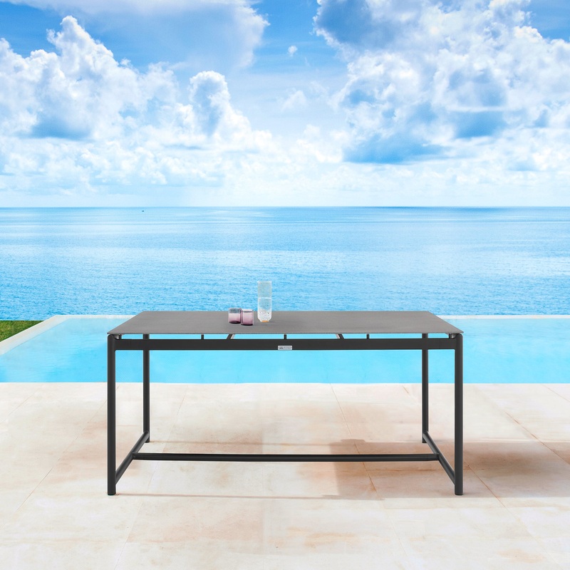 Royal Black Aluminum and Teak Outdoor Dining Table with Stone Top By Armen Living