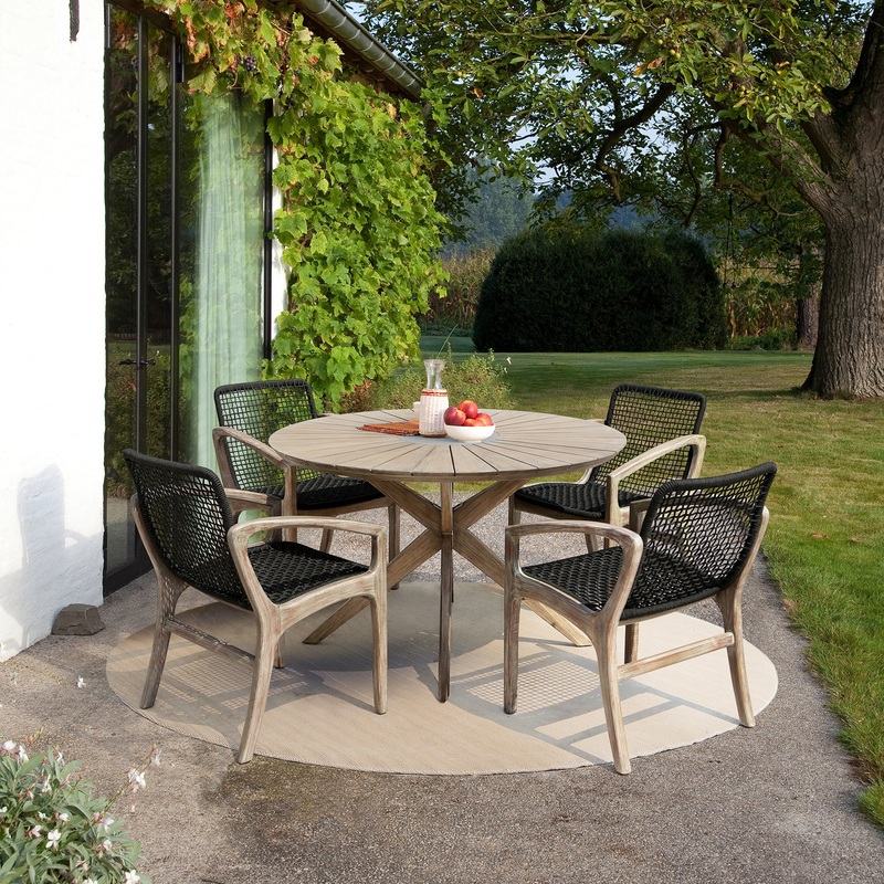 Sachi and Brighton 5 Piece Dining Set in Light Eucalyptus Wood with Charcoal Rope  By Armen Living
