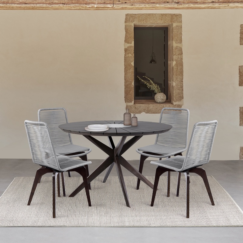Sachi and Island Outdoor 5 Piece Dark Eucalyptus and Concrete Dining Set By Armen Living