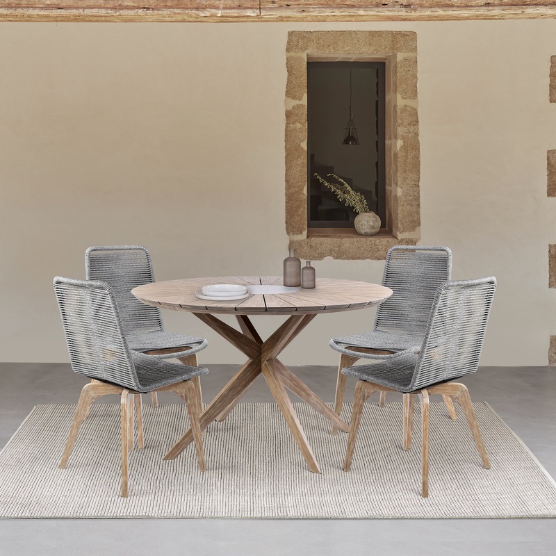 Sachi and Island Outdoor 5 Piece Light Eucalyptus and Concrete Dining Set By Armen Living