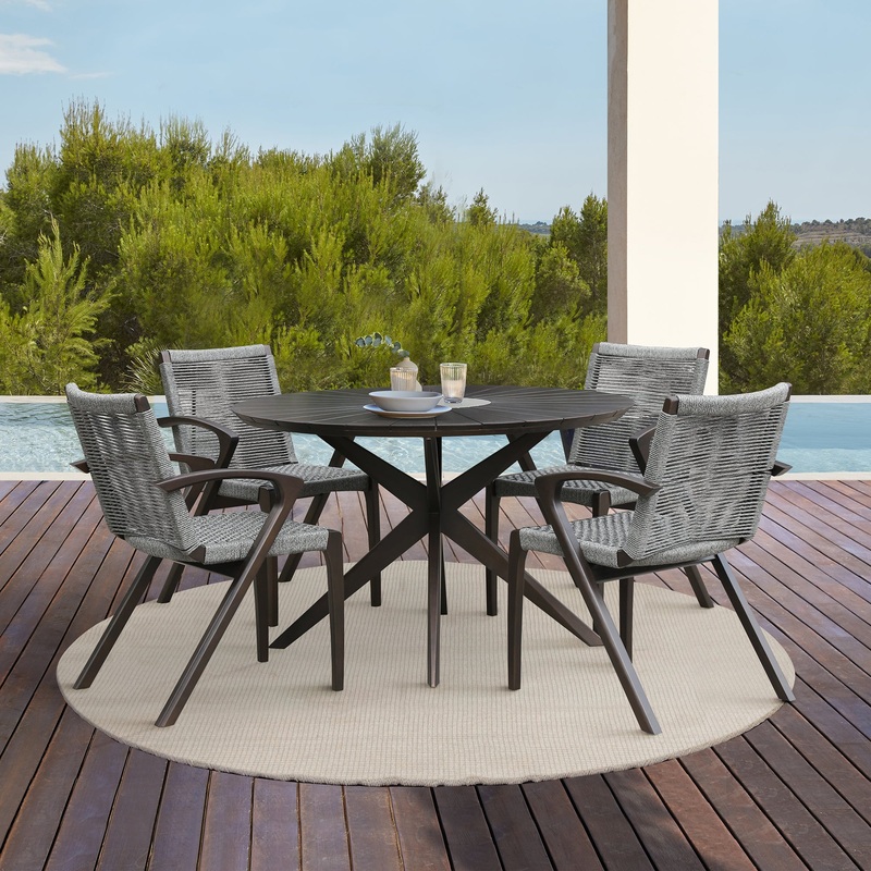 Sachi and Nabila Outdoor 5 Piece Dark Eucalyptus and Concrete Dining Set By Armen Living