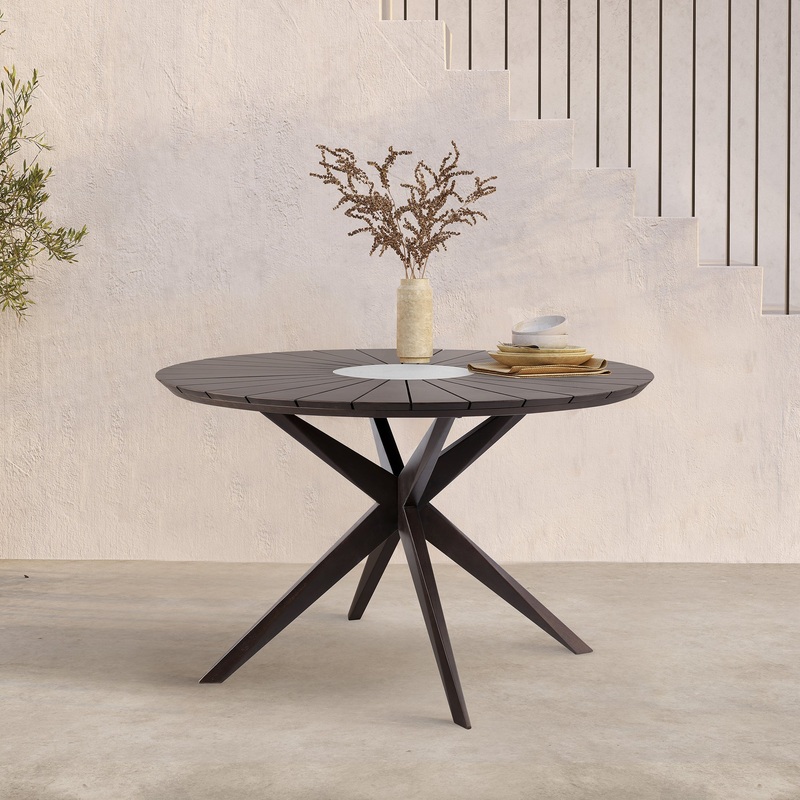 Sachi Outdoor Dark Eucalyptus Wood and Concrete Round Dining Table By Armen Living