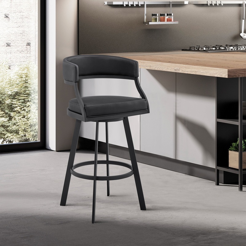Saturn 26" Counter Height Swivel Black Faux Leather and Metal Bar Stool By Armen Living