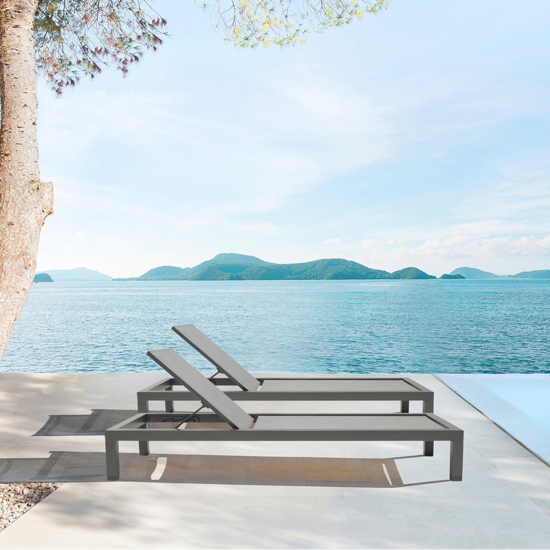 Solana Outdoor Dark Grey Aluminum Stacking Chaise Lounge Chair Set of 2 By Armen Living