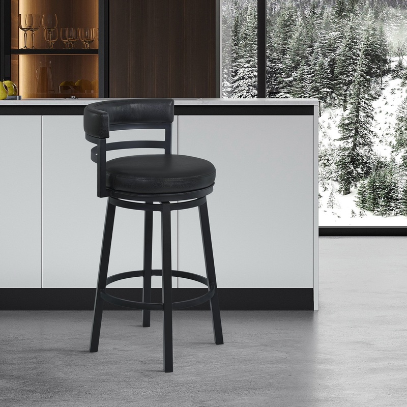 Titana 26" Counter Height Metal Swivel Barstool in Ford Black Pu and Black Finish By Armen Living