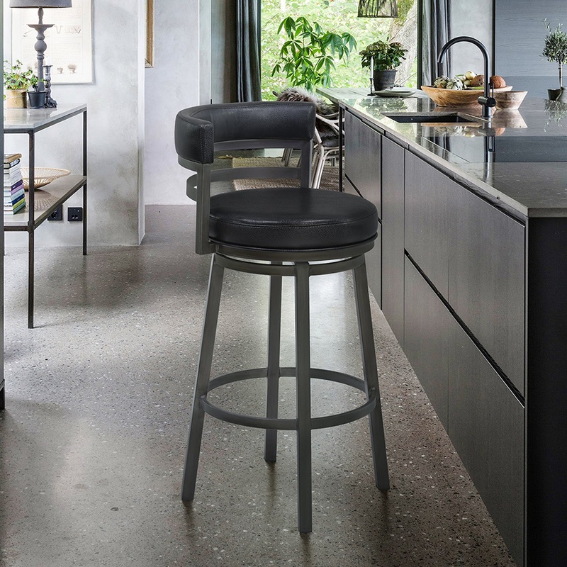 Titana 26" Counter Height Metal Swivel Barstool in Ford Black Pu and Mineral Finish By Armen Living