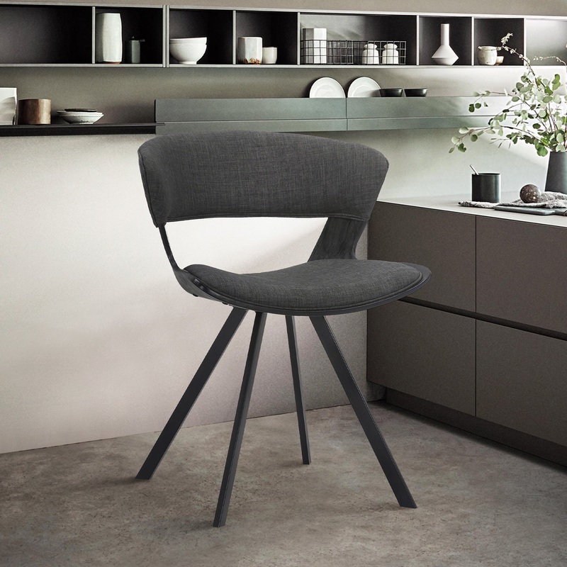 Ulric Black Wood and Metal Modern Dining Room Accent Chair in Charcoal Grey By Armen Living
